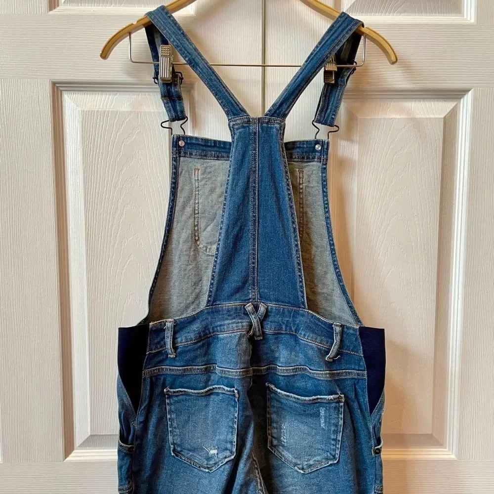 Indigo Blue Maternity Distressed Denim Overalls Size M